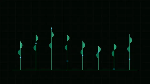 Minimalist graphic representation of eight vertical data points with waves Stock Footage 338311332