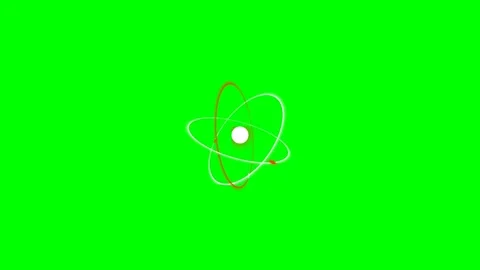 A minimalist graphical representation of a rotating atom on a green screen Stock Footage 340902885