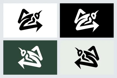 Minimalist Grasshopper Arrow Logo Icon Set Stock Illustration