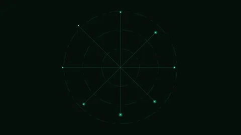 Minimalist green digital radar interface graphic on a solid black background Stockbeeldmateriaal 338310604