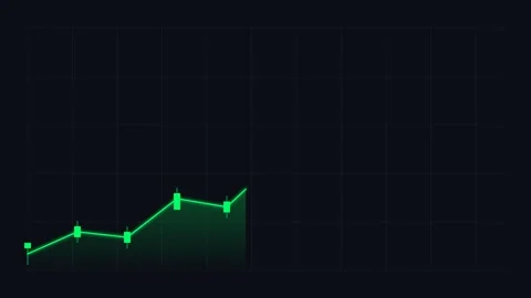 Minimalist green line graph rising on a dark background grid display Stockbeeldmateriaal 338310329