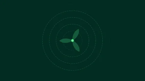 Minimalist green propeller icon surrounded by concentric dashed circular line Stock Footage 339618847