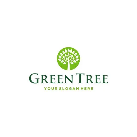 Minimalist GREEN TREE leaves plants logo design Stock Illustration