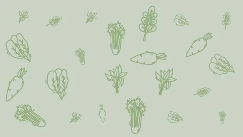 Minimalist Green Vegetable Pattern Background with Hand Drawn Food Doodles Stock Footage 344909831
