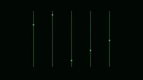 Minimalist green vertical lines with glowing dots on a dark black background Stock-Footage 339618778