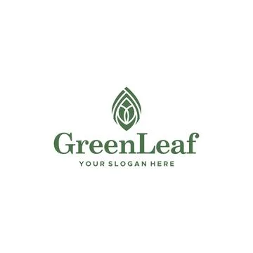 Minimalist GreenLeaf leaves plants logo design Stock Illustration