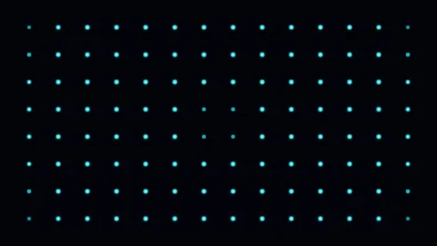 Minimalist grid of glowing blue light dots on a deep black background Stockbeeldmateriaal 338310638
