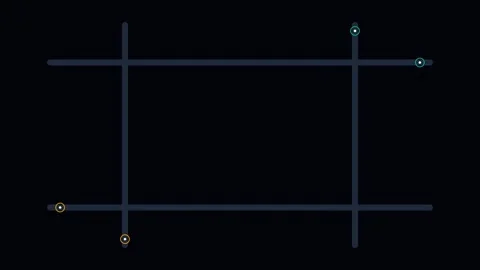 Minimalist grid overlay featuring two highlighted intersection points on blac Stock-Footage 338310676
