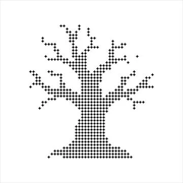 Minimalist Halftone Dot Pattern Tree Silhouette for Halloween Design. 스톡 일러스트