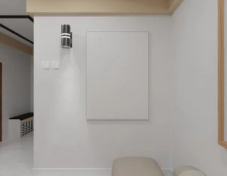 Minimalist hallway interior design featuring a blank canvas, wall-mounted l.. Stock Illustration