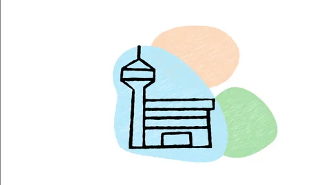Minimalist Hand Drawn Animated Airport Terminal Control Tower Icon Stock Footage 343284341
