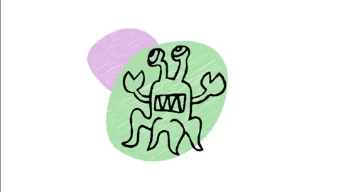 Minimalist Hand Drawn Animated Alien Monster Creature Sci-Fi Wiggle  Stock Footage 343887881