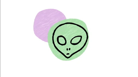 Minimalist Hand Drawn Animated Alien Head Extraterrestrial Wiggle  Stock Footage 343888452