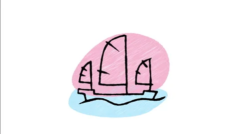 Minimalist Hand Drawn Animated Ancient Chinese Junk Boat Vessel Icon  Stock Footage 343604460