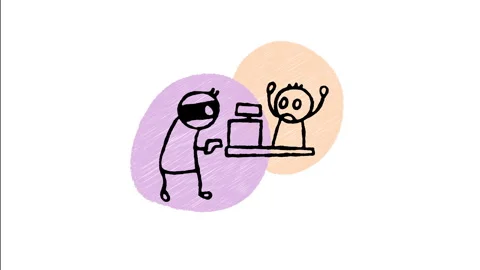 Minimalist Hand Drawn Animated Armed Robber Holding Gun Cashier Wiggle  Stock Footage 343885174
