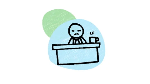 Minimalist Hand Drawn Animated Boss Sitting at Executive Desk Wiggle  Stock Footage 343885877
