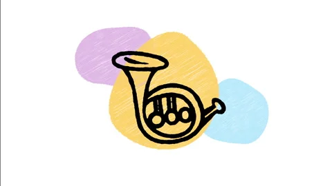 Minimalist Hand Drawn Animated Brass French Horn Orchestra Instrument Icon  Stock Footage 343600168