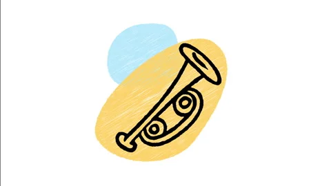 Minimalist Hand Drawn Animated Brass Trumpet Wind Instrument Icon  Stock Footage 343600966