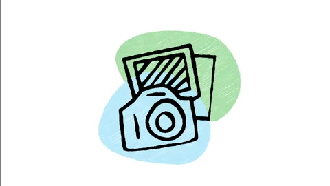 Minimalist Hand Drawn Animated Camera Stacked Photos Album Icon Stock Footage 343295518