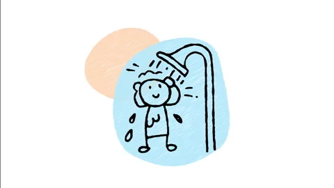 Minimalist Hand Drawn Animated Character Showering Fresh Water Icon  動画素材 343604218