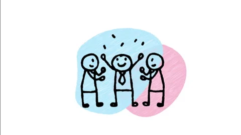Minimalist Hand Drawn Animated Cheering Business Team Victory Icon Stock Footage 343292176