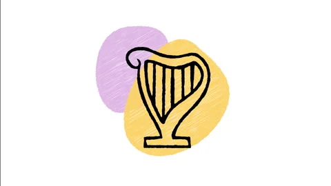 Minimalist Hand Drawn Animated Classical Stringed Harp Instrument Icon  Stock Footage 343600731