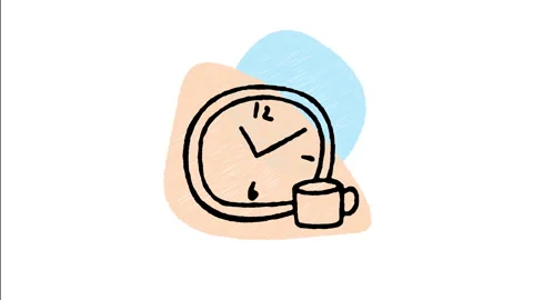 Minimalist Hand Drawn Animated Clock Coffee Mug Break Time Icon Stock Footage 343288941