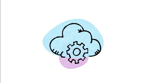 Minimalist Hand Drawn Animated Cloud Computing Gear Settings Icon  Stock Footage 343596305