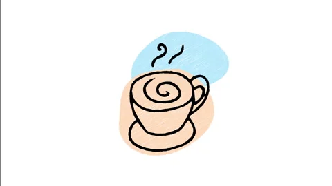 Minimalist Hand Drawn Animated Coffee Cup Latte Art Leaf Icon Stock Footage 343298958