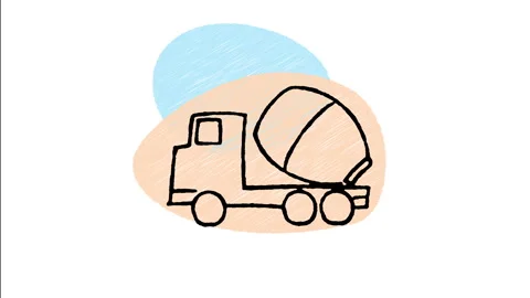 Minimalist Hand Drawn Animated Construction Cement Mixer Truck Icon  Stock Footage 343604644