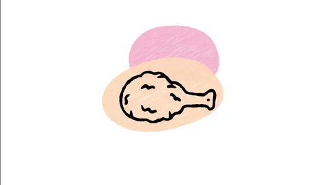 Minimalist Hand Drawn Animated Crispy Fried Chicken Drumstick Icon Stock Footage 343302994