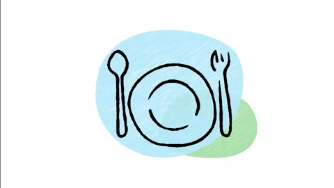 Minimalist Hand Drawn Animated Dinner Table Setting Plate Fork Knife Icon Stock Footage 343303605