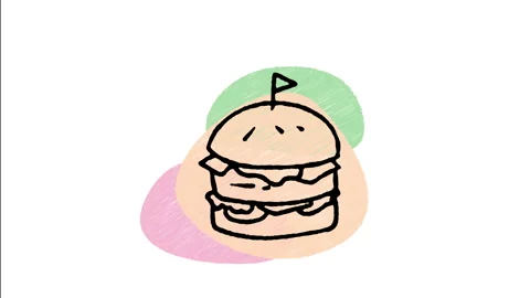 Minimalist Hand Drawn Animated Double Beef Cheeseburger Sesame Bun Icon Stock Footage 343302682