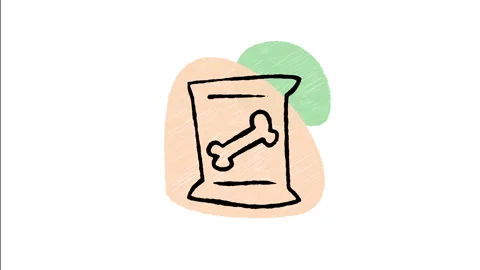 Minimalist Hand Drawn Animated Dry Dog Food Bag Bone Label  Stock Footage 343601803