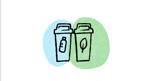 Minimalist Hand Drawn Animated Dual Waste Sorting Bins Icon Stock Footage 343297675