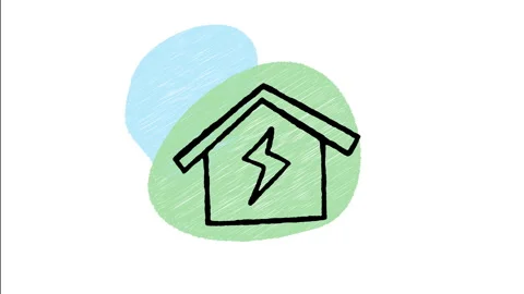 Minimalist Hand Drawn Animated Eco House Lightning Power Icon Stock Footage 343296426