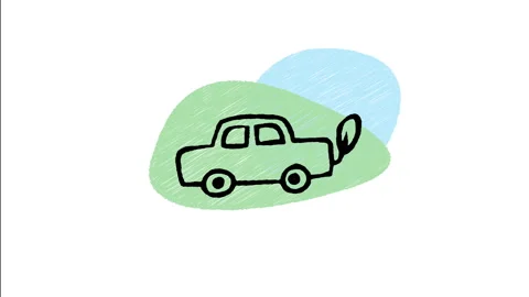 Minimalist Hand Drawn Animated Eco Electric Car Green Leaf Icon Stock Footage 343299513