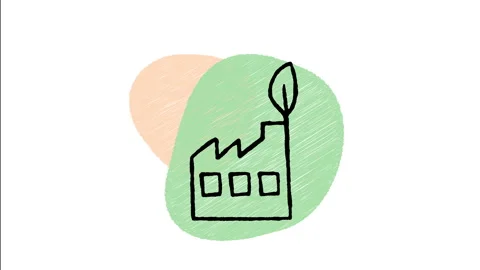 Minimalist Hand Drawn Animated Eco Factory Clean Industry Smoke Icon Stock Footage 343299964