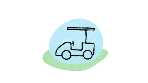Minimalist Hand Drawn Animated Electric Golf Cart Utility Vehicle Icon  Stock Footage 343604831