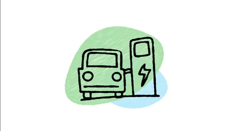 Minimalist Hand Drawn Animated EV Charging Station Plug Electric Car Icon Stock Footage 343299820