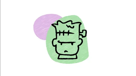 Minimalist Hand Drawn Animated Frankenstein Monster Zombie Head Wiggle Stock Footage 343887876