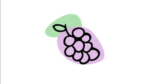 Minimalist Hand Drawn Animated Fresh Purple Grape Bunch Leaf Icon Stock Footage 343304532