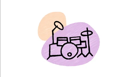 Minimalist Hand Drawn Animated Full Drum Kit Percussion Instrument Icon  Video stock 343600244