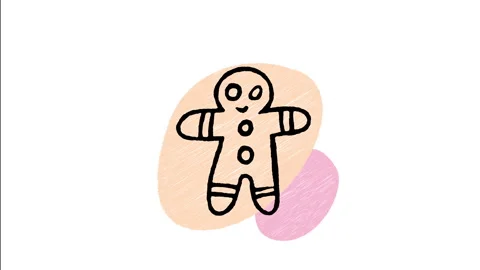 Minimalist Hand Drawn Animated Gingerbread Man Cookie Icon Stock Footage 343293118