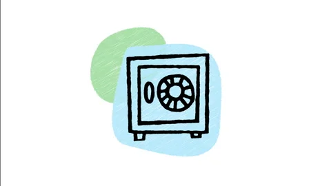 Minimalist Hand Drawn Animated Heavy Steel Vault Safety Deposit Box Icon Stock Footage 343302096