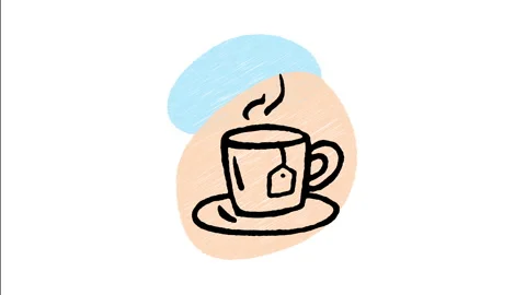 Minimalist Hand Drawn Animated Hot Tea Ceramic Cup Saucer Icon Stock Footage 343298871