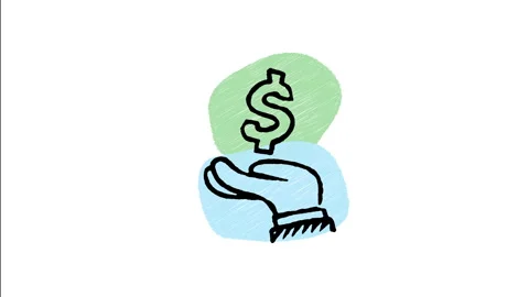 Minimalist Hand Drawn Animated Human Hand Holding Cash Money Icon Stock Footage 343301922