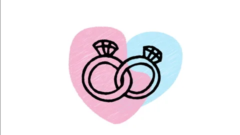 Minimalist Hand Drawn Animated Interlocking Double Diamond Engagement Rings Icon Stock Footage 343598892
