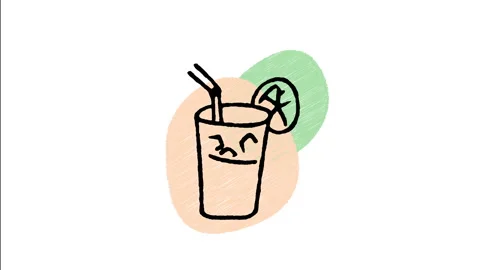 Minimalist Hand Drawn Animated Lemonade Glass Lemon Slice Icon Stock Footage 343298717
