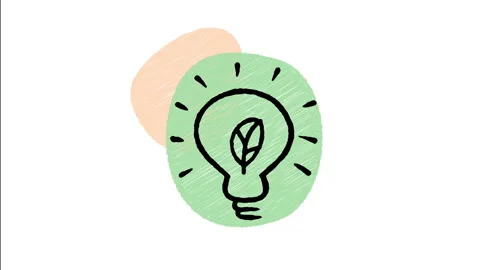 Minimalist Hand Drawn Animated Light Bulb Plant Leaf Idea Icon Stock Footage 343296963